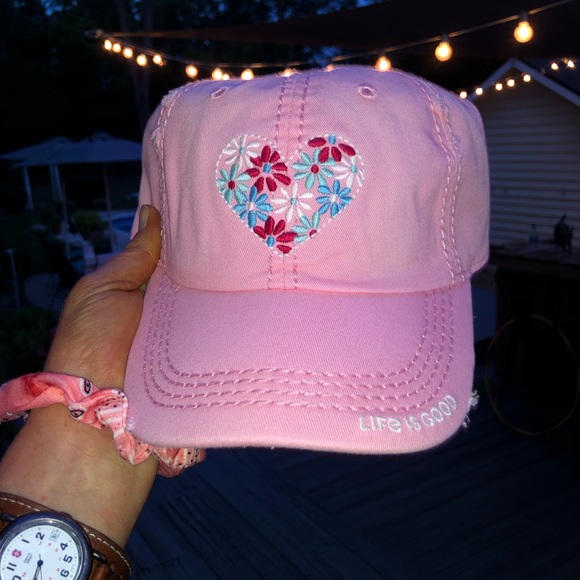 Life is Good pink sun washed baseball hat w/ heart - Picture 5 of 11